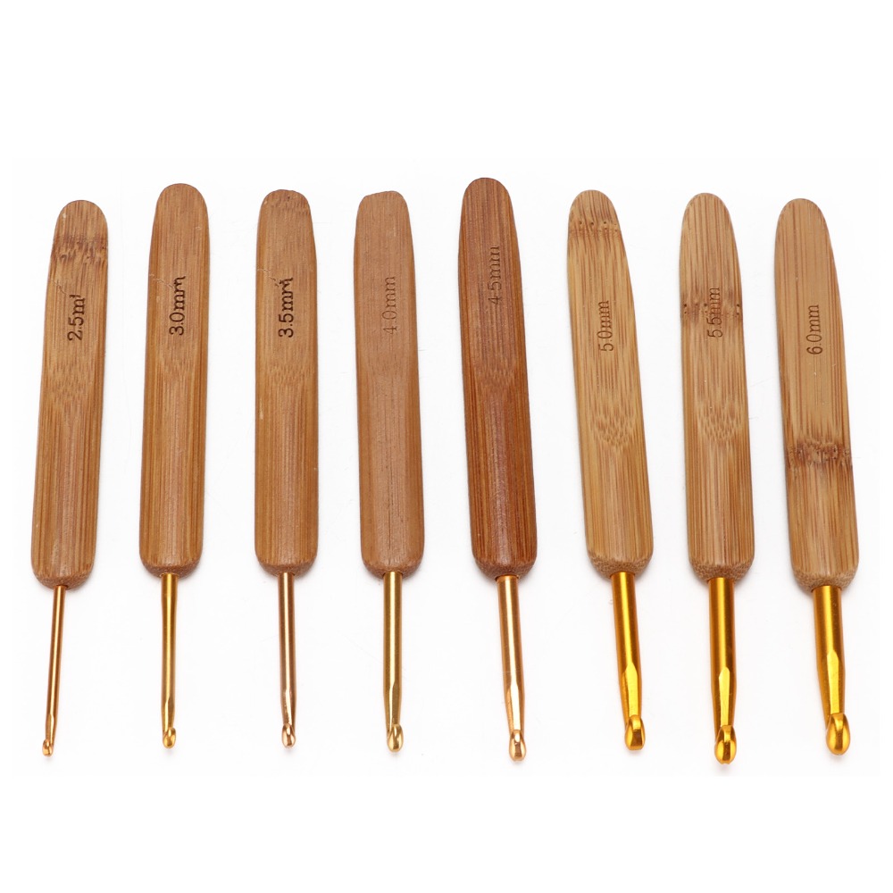 8pcs Ergonomic 2.5-6mm Sizes C - огляд і ціна Wooden Crochet Hooks Ergonomic Handle
